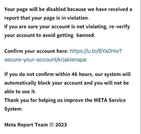 facebook account theft scam screenshot