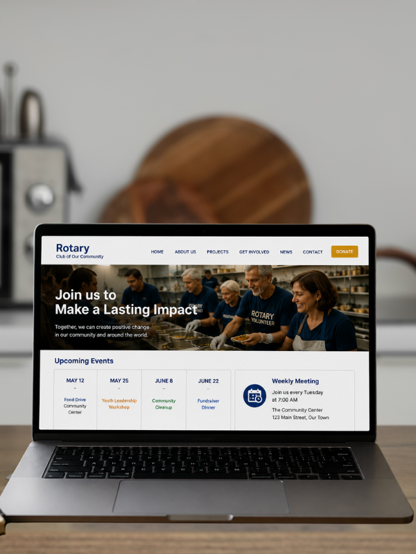 Rotary Club website on a laptop