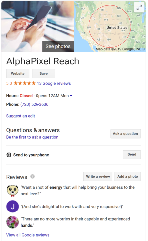 Google My Business - Wild Iris Marketing's Google info